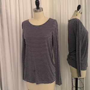 J CREW soft long sleeved, boat neck stripped shirt in Navy and Grey